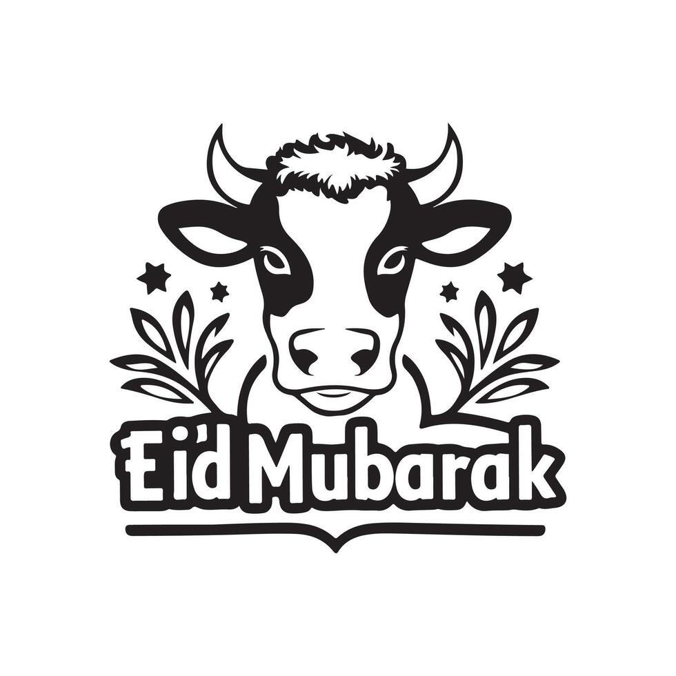 cow with Eid Mubarak silhouette design vector