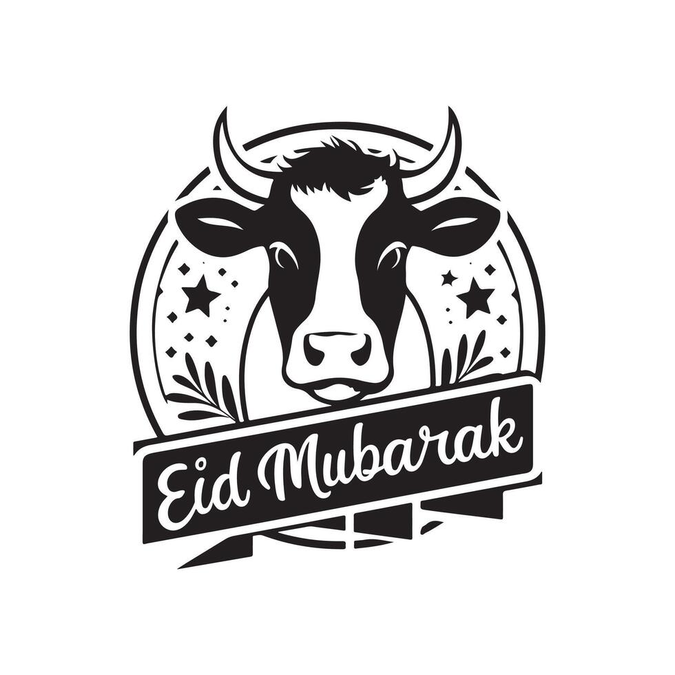 cow with Eid Mubarak silhouette design vector