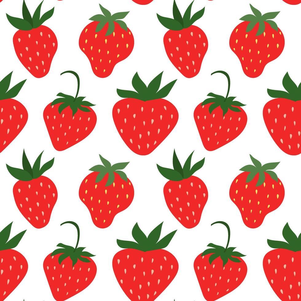 Seamless pattern with hand drawn red strawberries. vector
