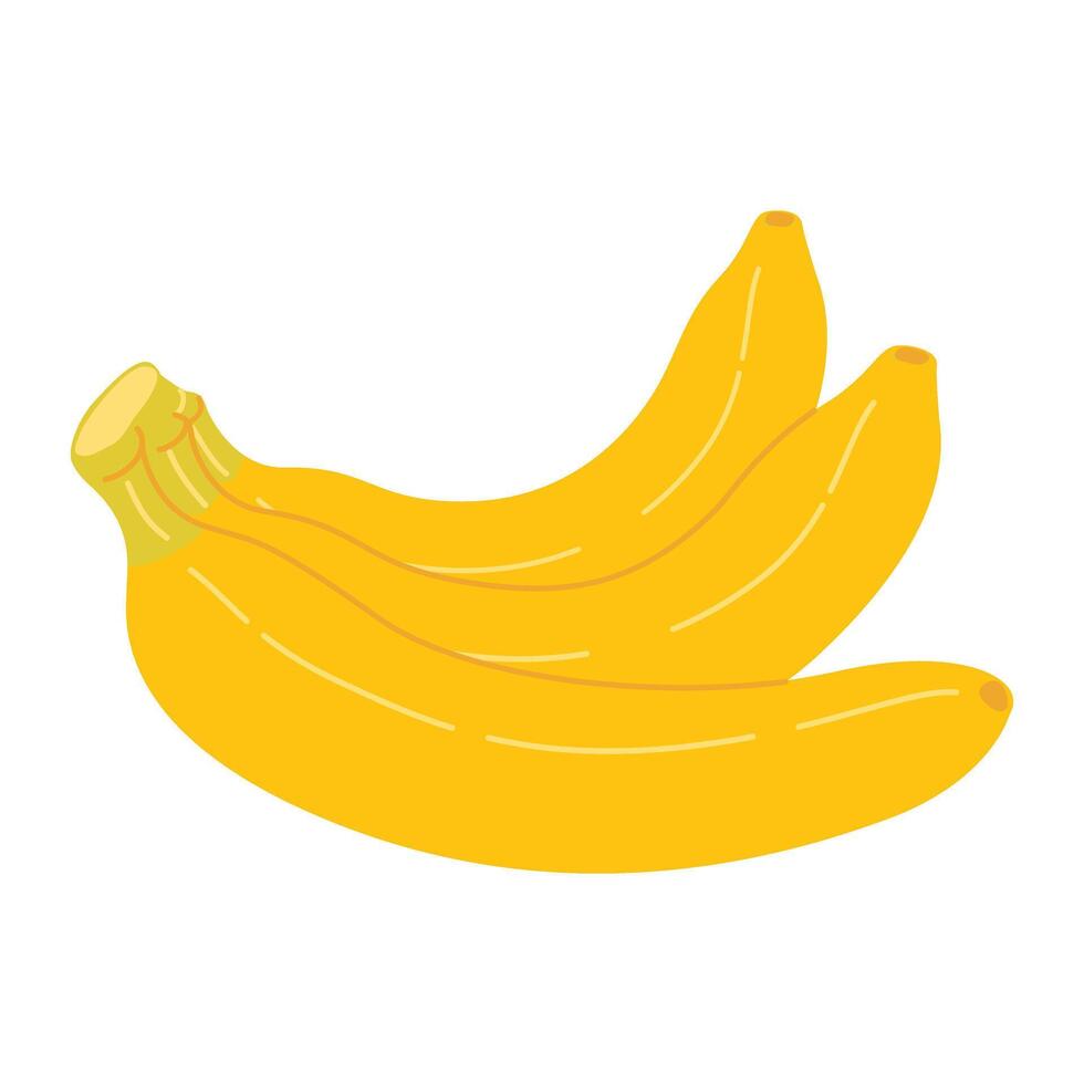 Cartoon Bananas icon. Hand drawn ripe bananas, trendy flat style yellow fruit. Tropical fruit banana bunch, snack or vegetarian nutrition. Isolated on transparent background illustration vector