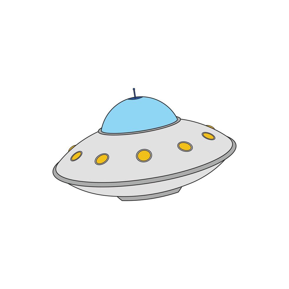 kids drawing cartoon illustration flying ufo icon Isolated on White vector