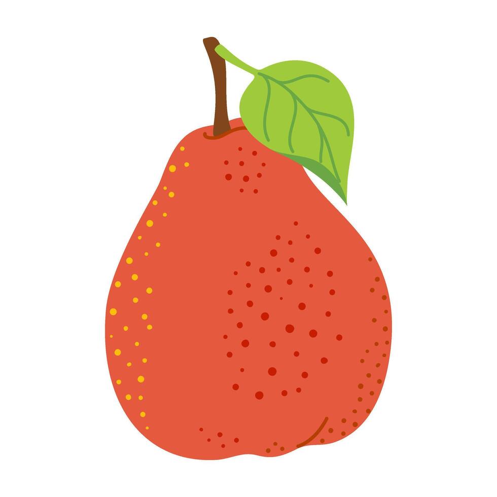 Ripe juicy red pear cartoon icon. Fresh pear with leaf. Hand drawn Modern flat style juicy pear, fruits, healthy eating. Isolated on transparent background illustration vector