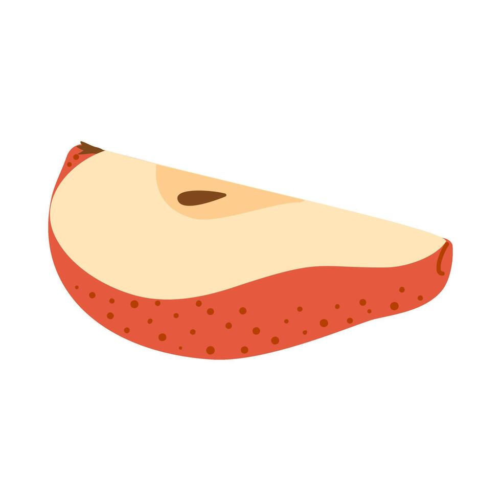 Fresh ripe chopped Pear. Slice of fresh red Pear. Healthy vegetarian snack, cut fruit for design or infographic. Hand drawn Trendy flat style isolated on transparent background illustration vector