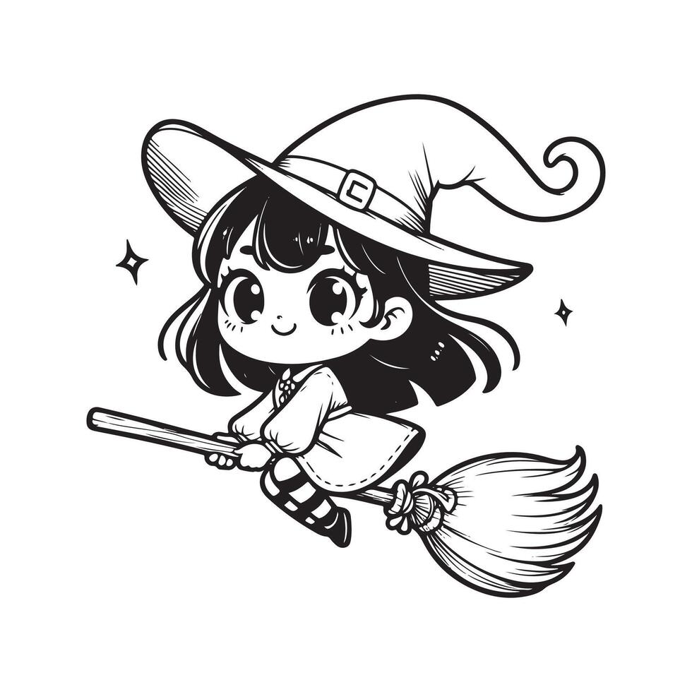 Halloween witch with witch hat illustration design vector
