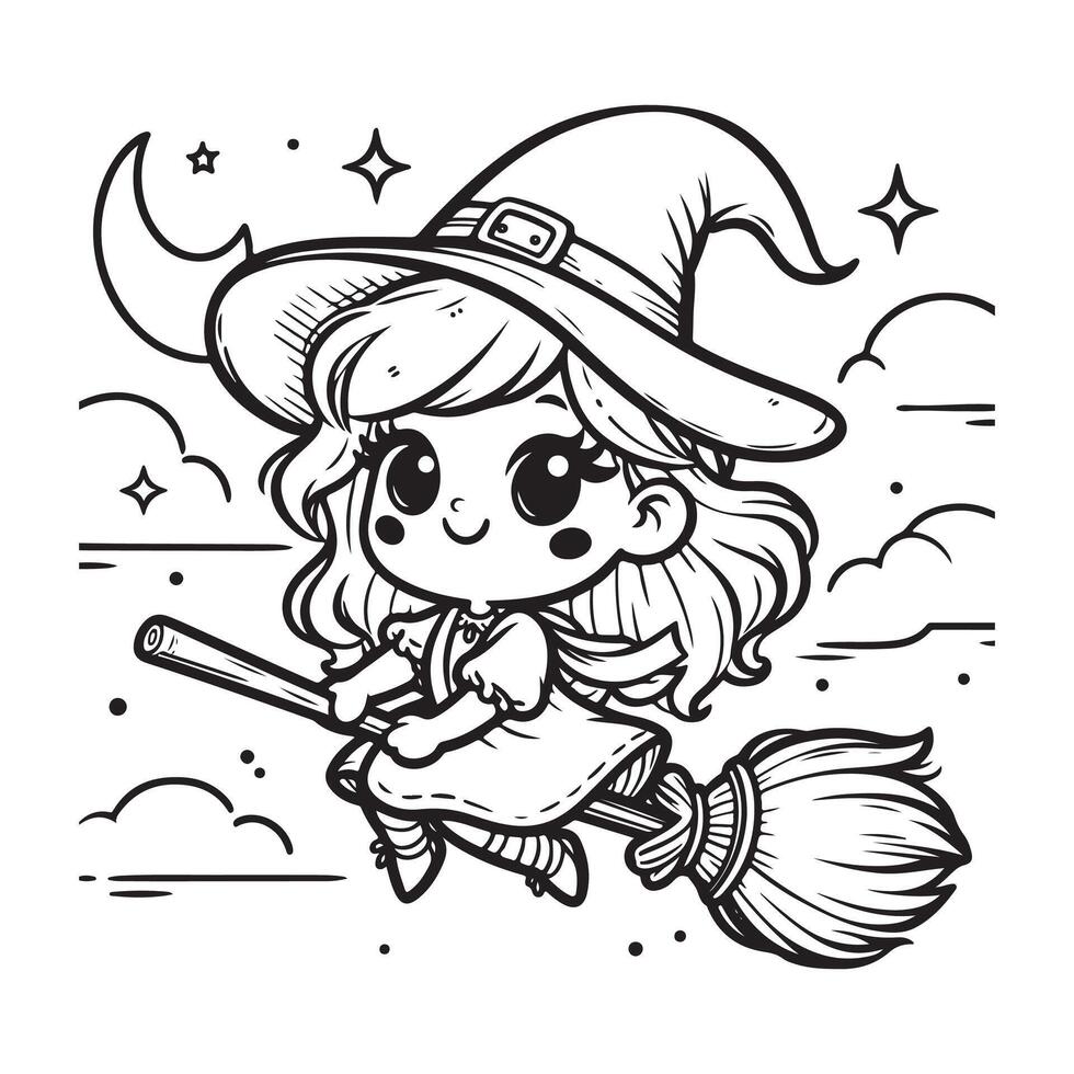 Halloween witch with witch hat illustration design vector