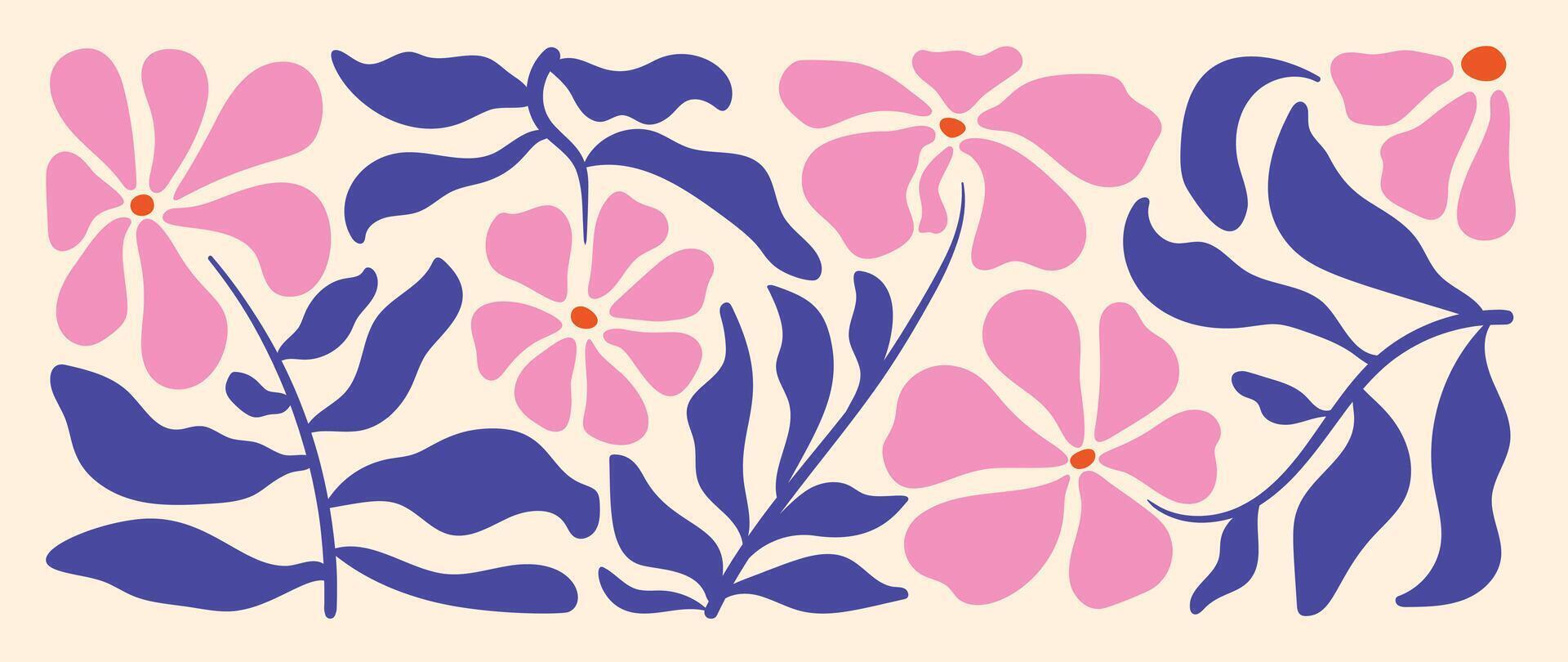 Abstract botanical art background . Natural hand drawn pattern design with leaves branch, flower. Simple contemporary style illustrated Design for fabric, print, cover, banner, wallpaper. vector