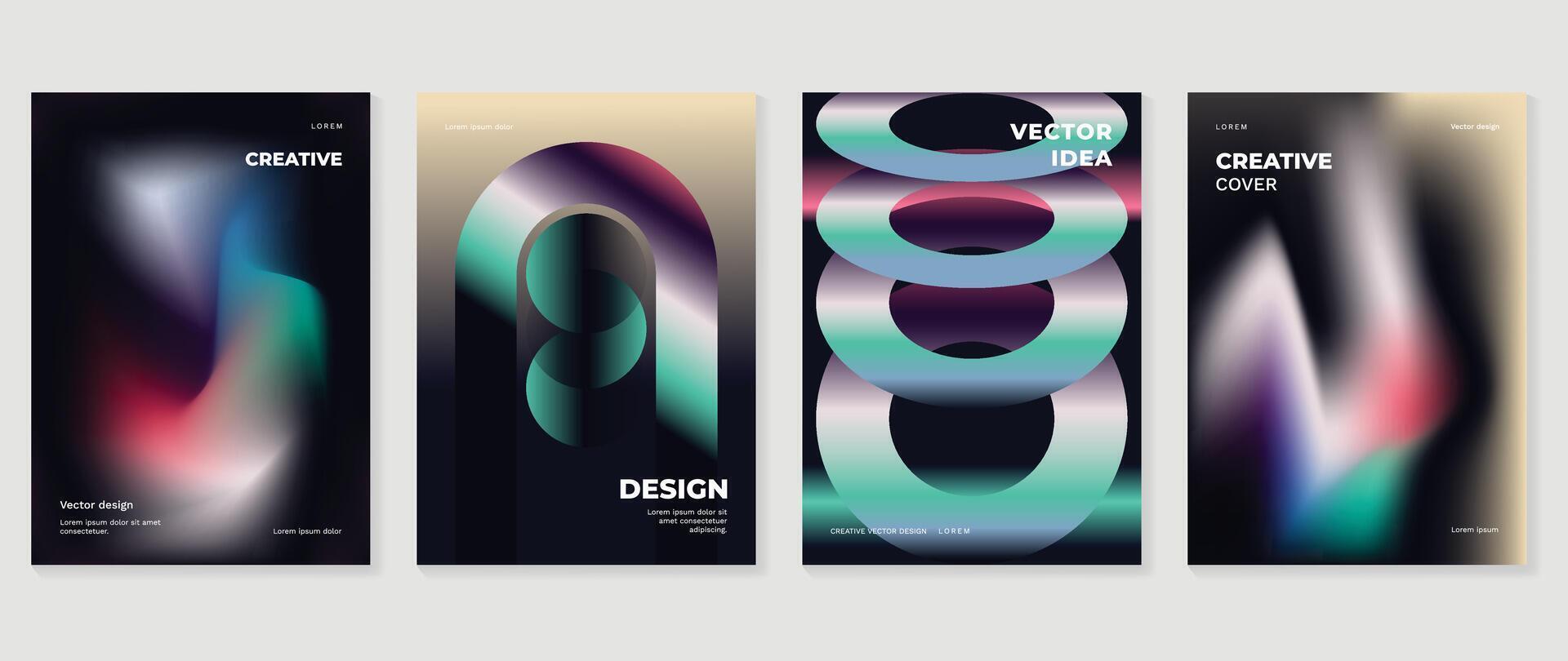 Abstract gradient poster background set. Minimalist style cover template with vibrant perspective 3d geometric prism shapes collection. Ideal design for social media, cover, banner, flyer. vector