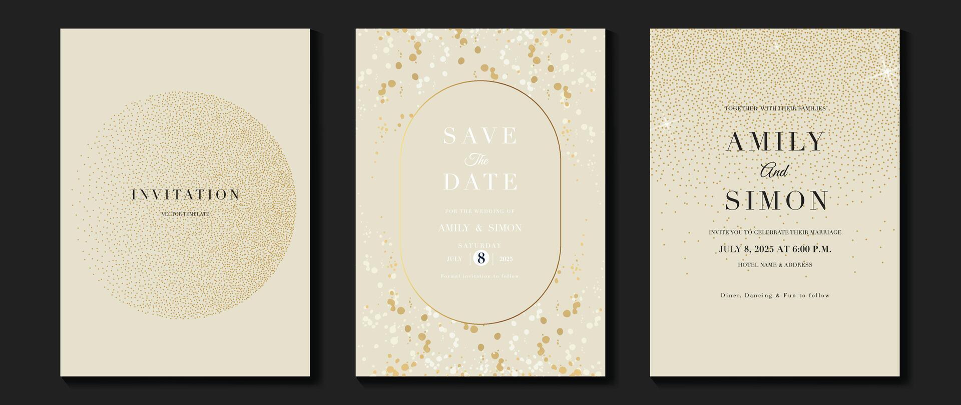 Elegant invitation card design . Luxury wedding card with firework, glitter spot texture on light background. Design illustration for cover, poster, wallpaper, gala, VIP, happy new year. vector