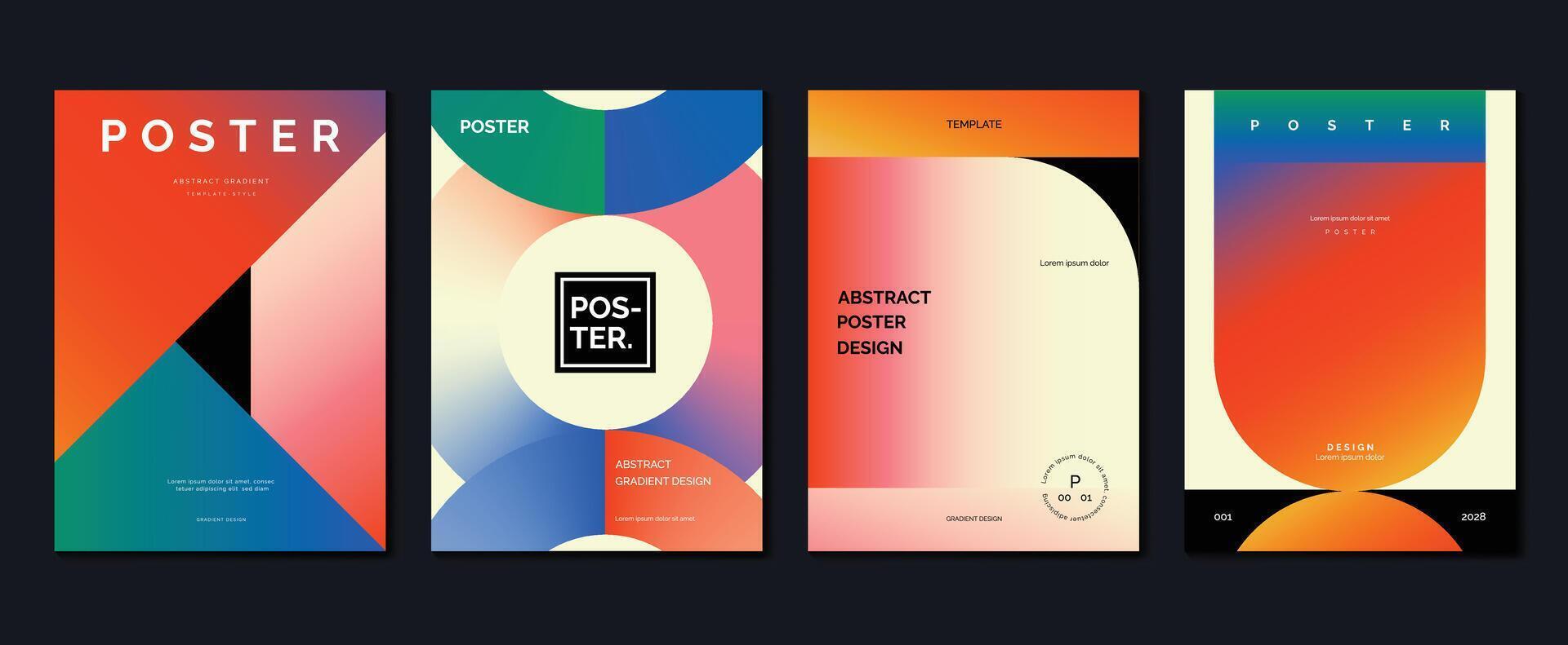 Abstract gradient poster background set. Minimalist style cover template with vibrant perspective 3d geometric prism shapes collection. Ideal design for social media, cover, banner, flyer. vector