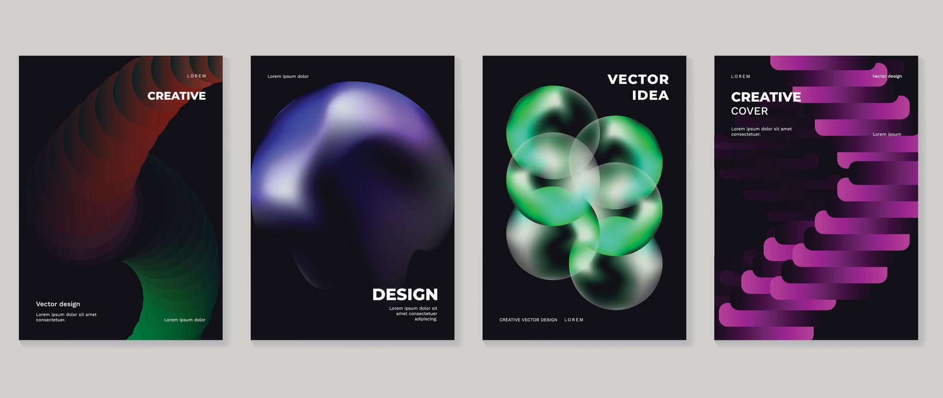 Abstract gradient poster background set. Minimalist style cover template with vibrant perspective 3d geometric prism shapes collection. Ideal design for social media, cover, banner, flyer. vector
