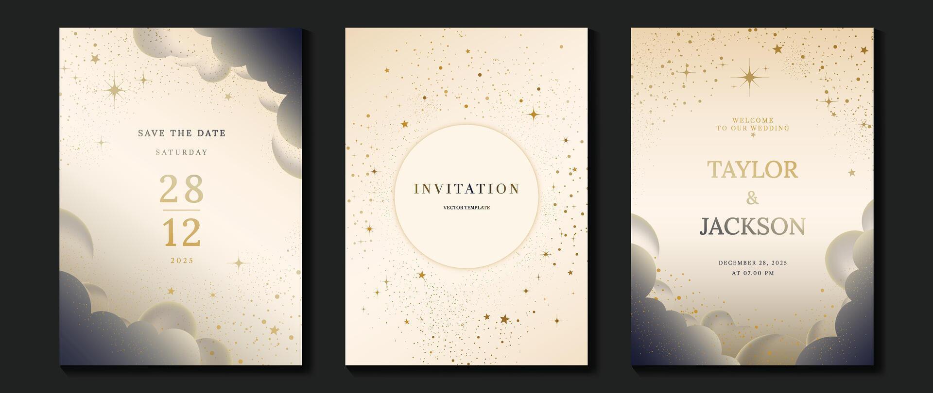 Elegant invitation card design . Luxury wedding card with firework, glitter spot texture on light background. Design illustration for cover, poster, wallpaper, gala, VIP, happy new year. vector