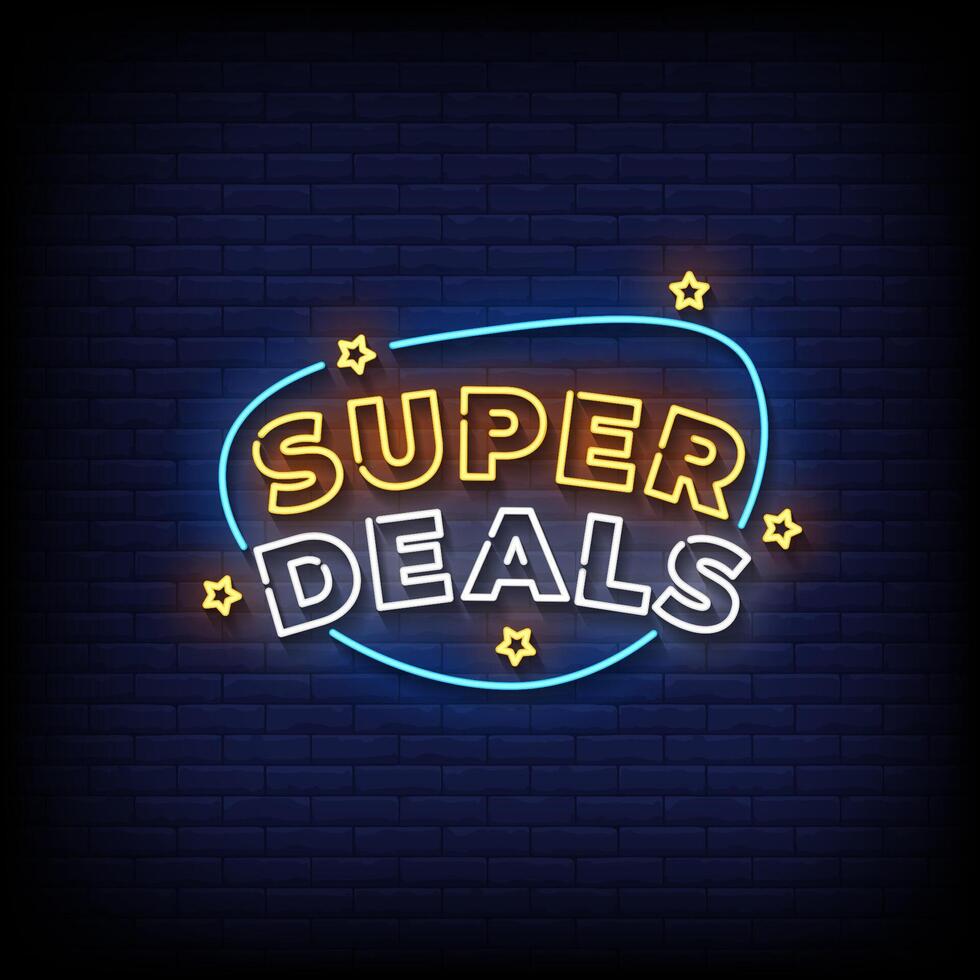 super deals neon Sign on brick wall background vector
