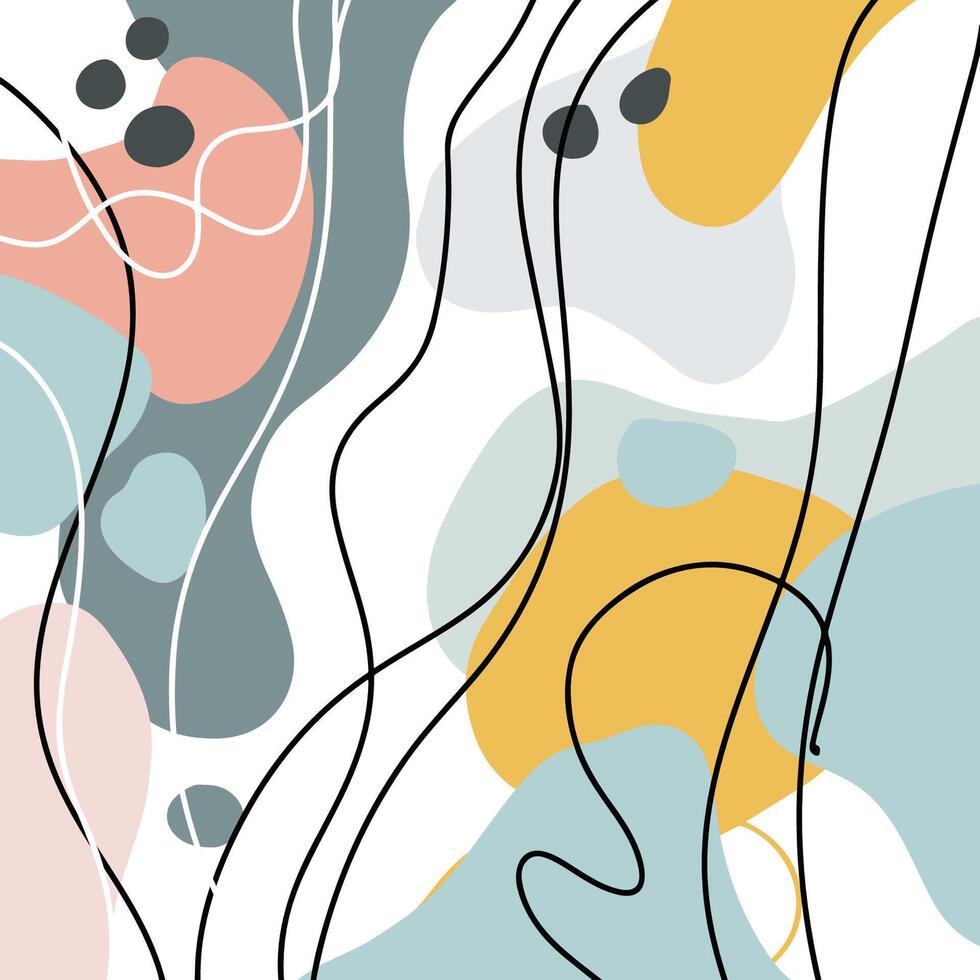 abstract hand drawn Scandi style modern wall art design vector