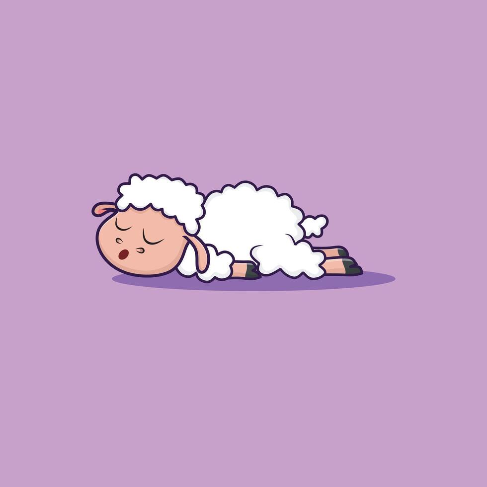 Cute Sheep Sleeping Cartoon Icon Illustration. Animal Nature Icon Concept. Flat Cartoon vector