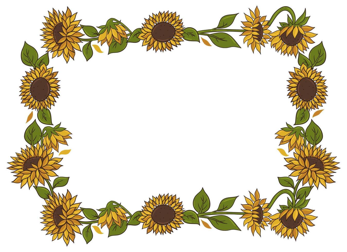 Sunflowers frame isolated on white background. vector