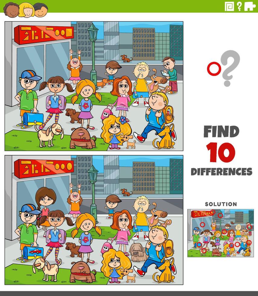 differences activity with cartoon children characters in the city vector