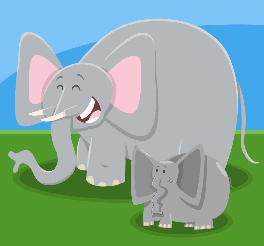 funny cartoon elephant animal character with baby elephant vector