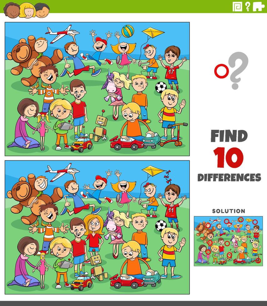 differences activity with cartoon playful children characters vector