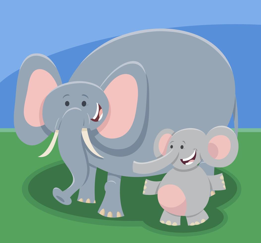 funny cartoon elephant mom animal character with baby elephant vector