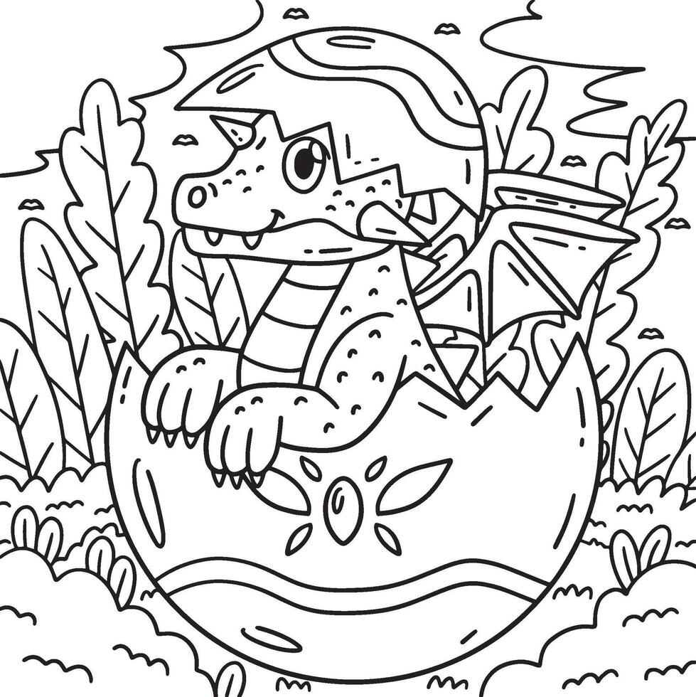 Dragon Coming Out of an Egg Coloring Page for Kids vector