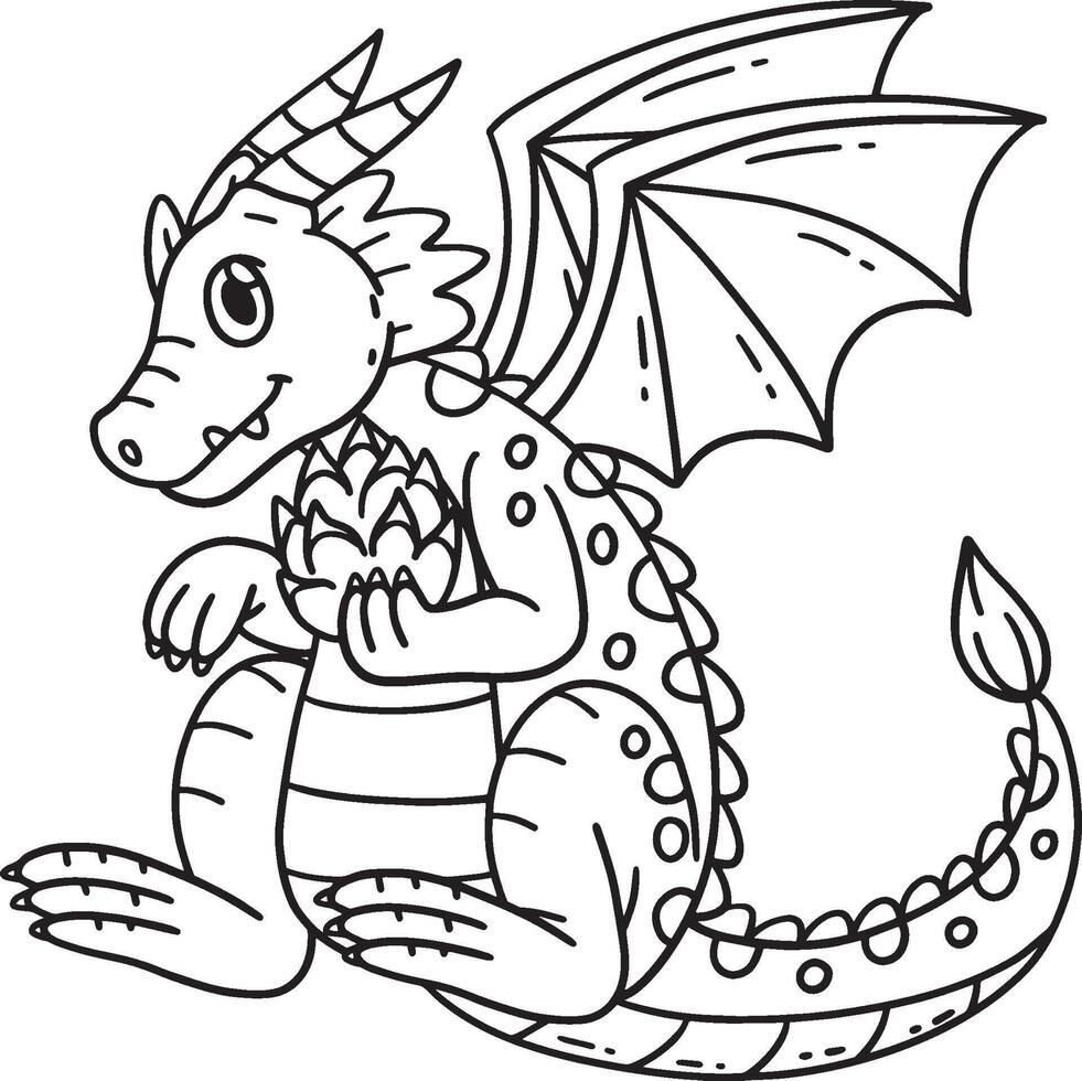 Dragon Holding Fruits Isolated Coloring Page vector