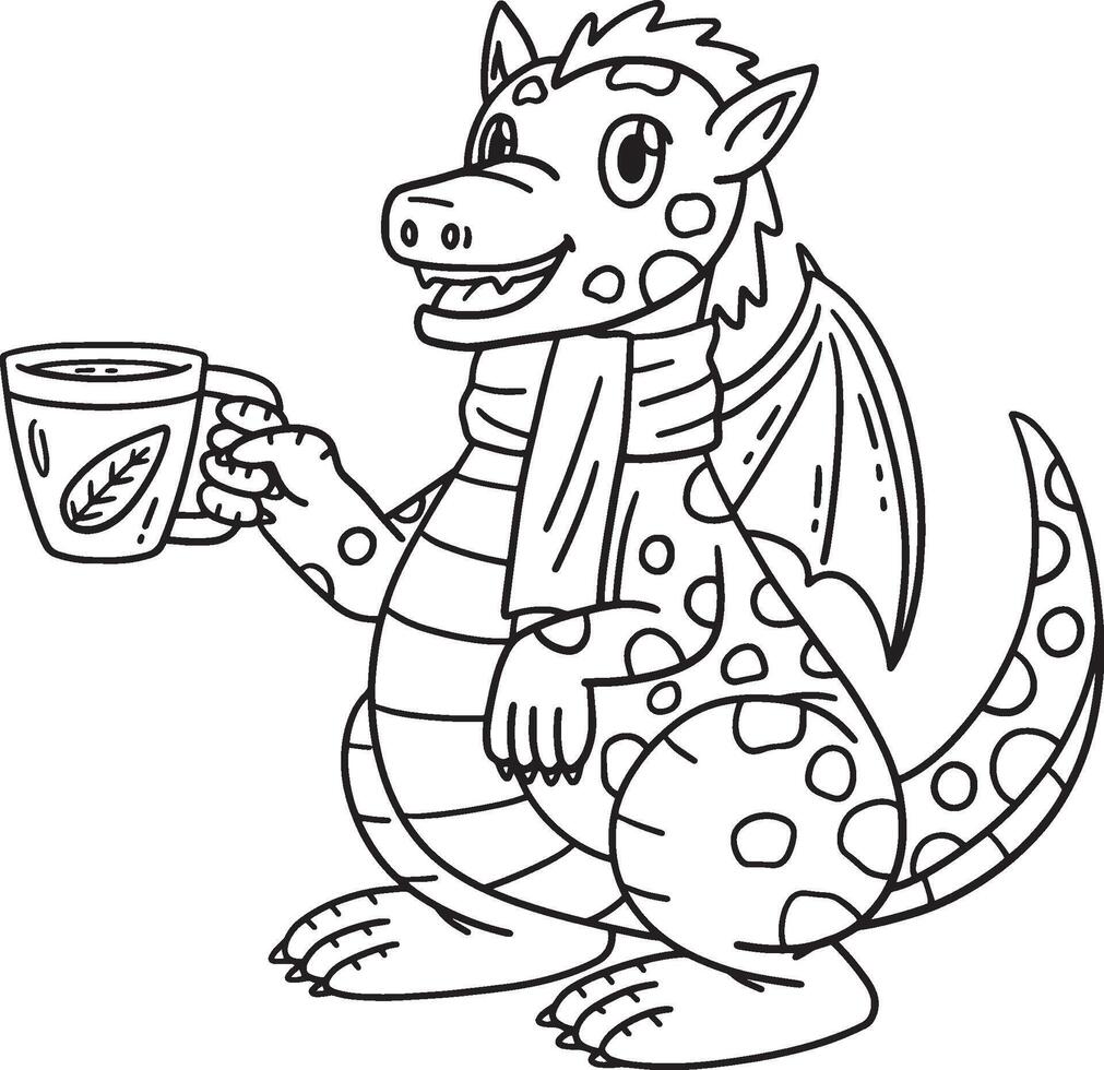 Dragon with Tea Isolated Coloring Page for Kids vector