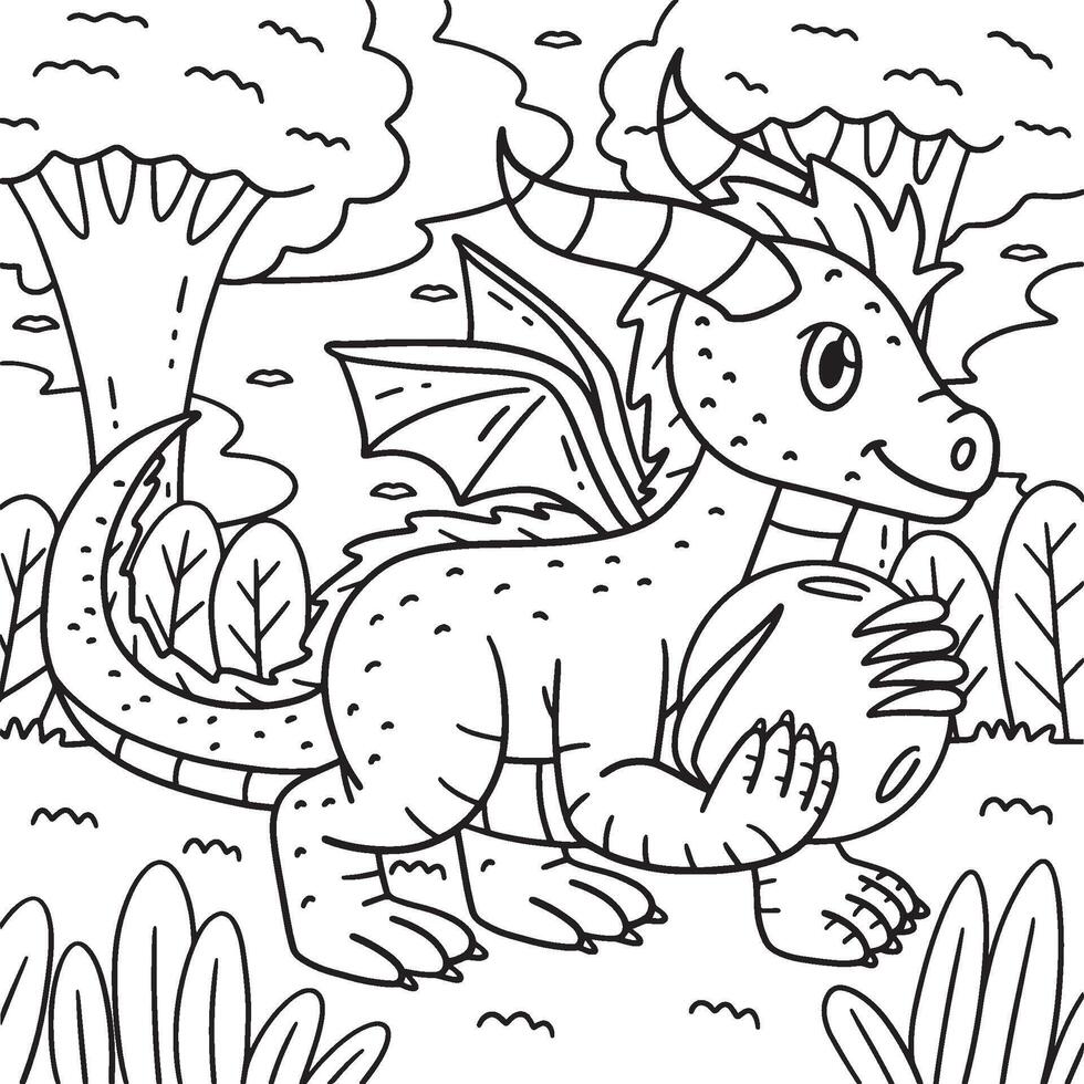 Dragon with Orb Coloring Page for Kids vector