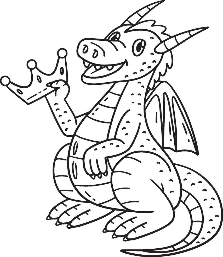 Dragon Holding a Trident Isolated Coloring Page vector