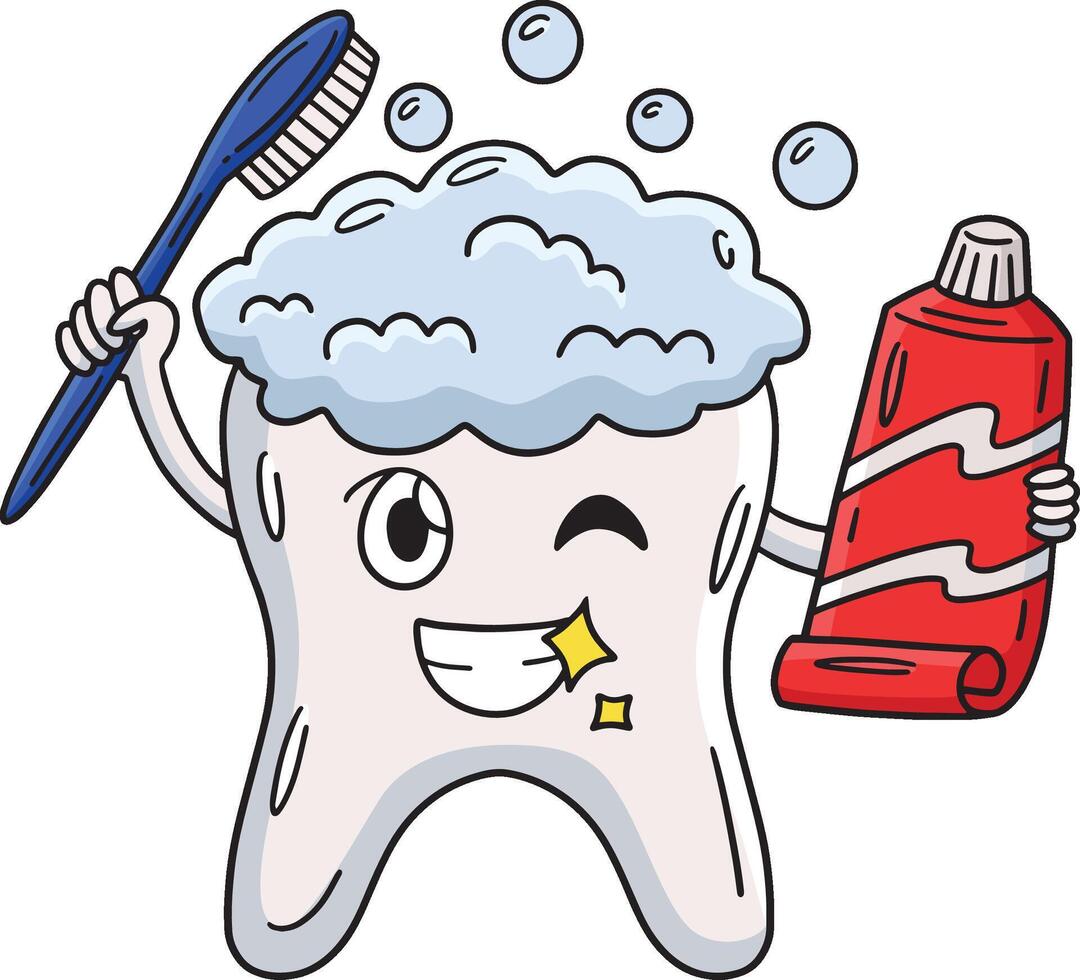 Tooth Holding Brush Toothpaste Cartoon Clipart vector