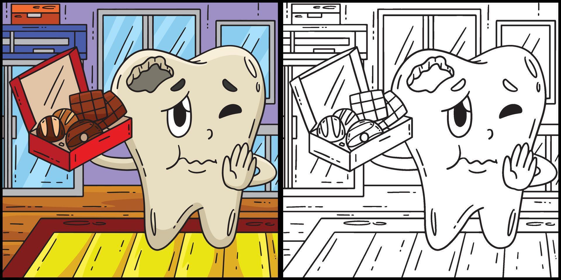 Dental Care Tooth with Box of Treats Illustration vector
