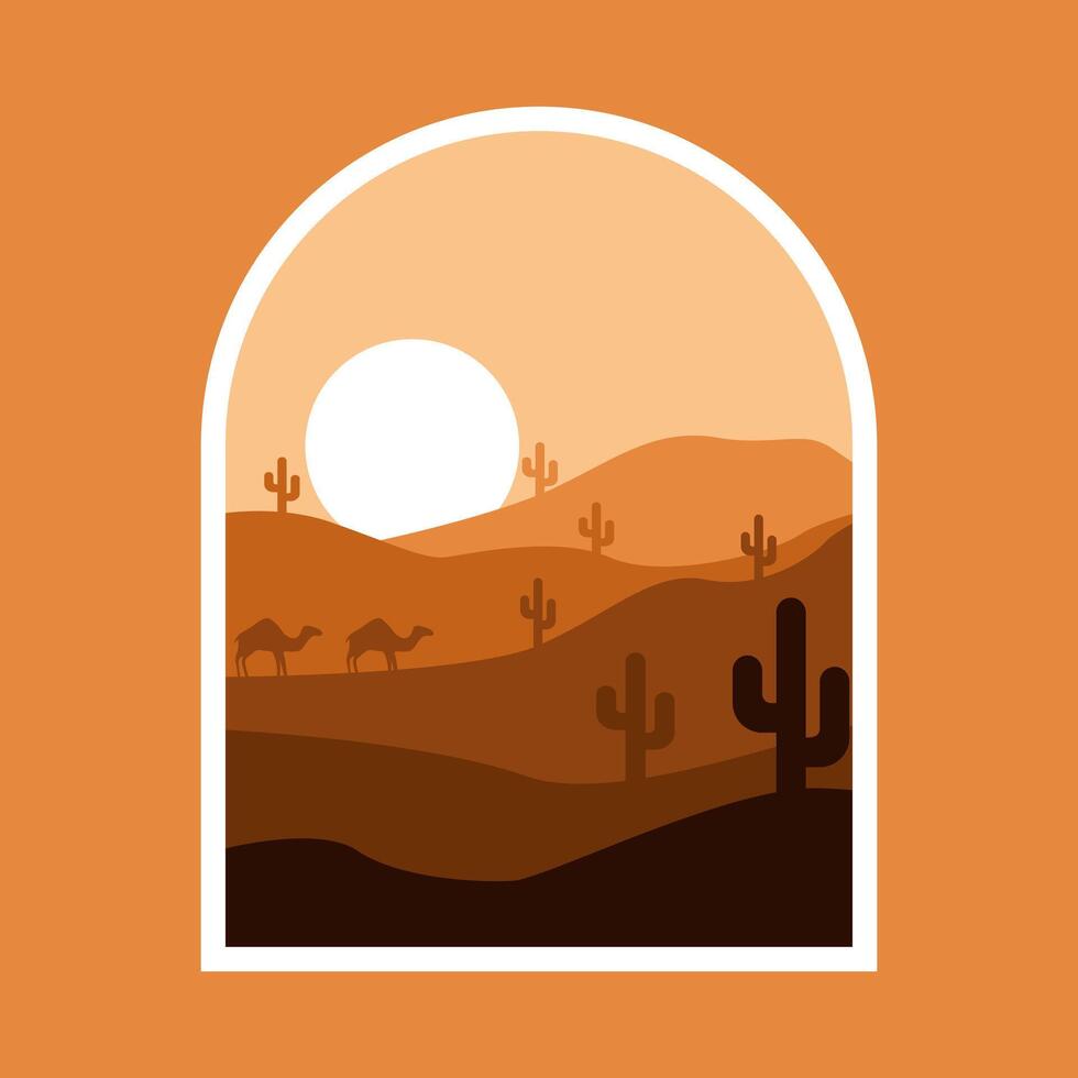 Landscape desert with sunset illustration vector