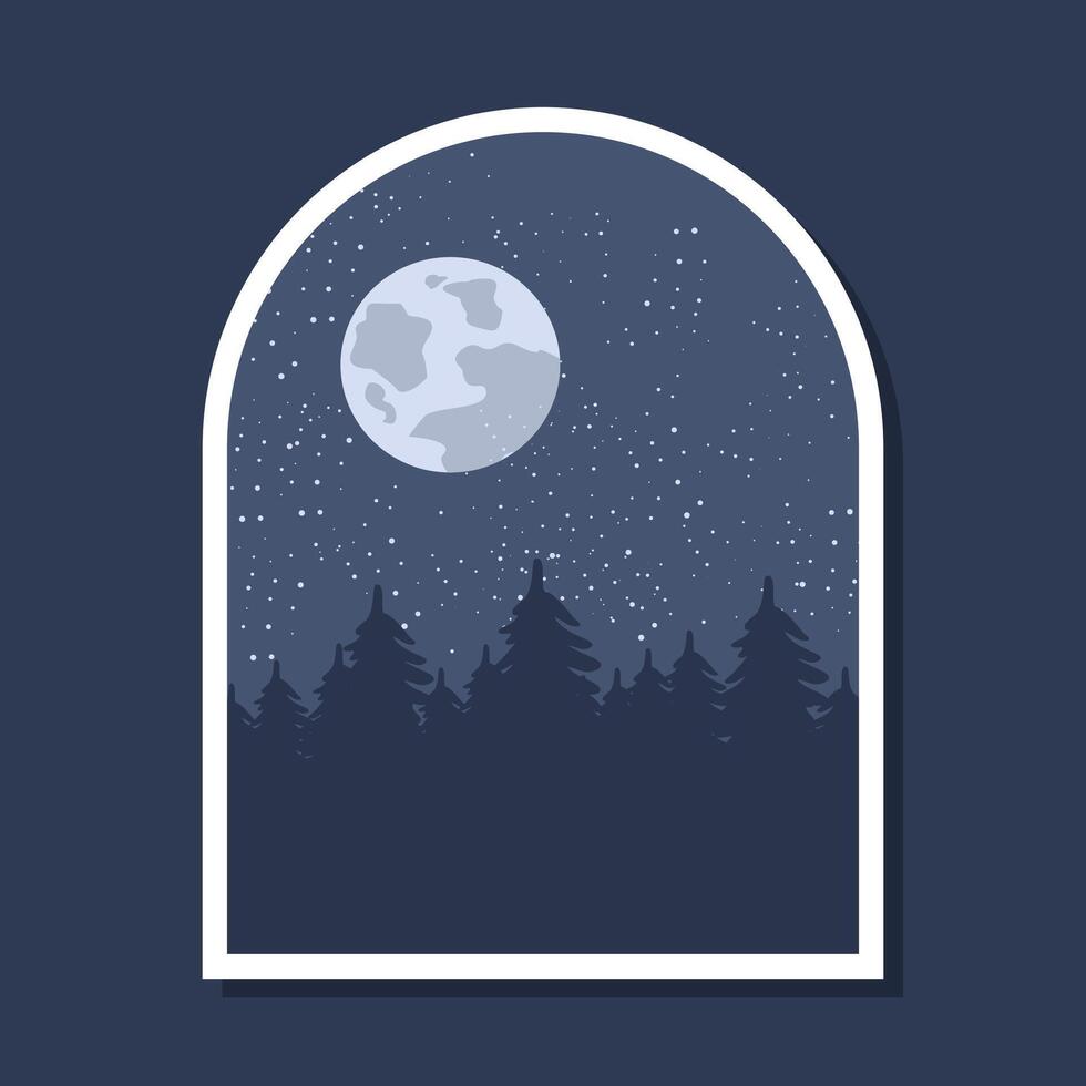 Full moon in night sky with stars illustration vector