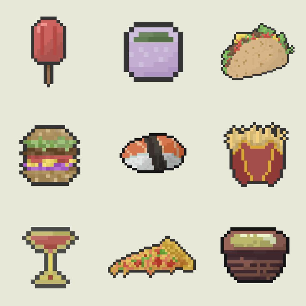 food pixel art bundle collection for your digital asset vector