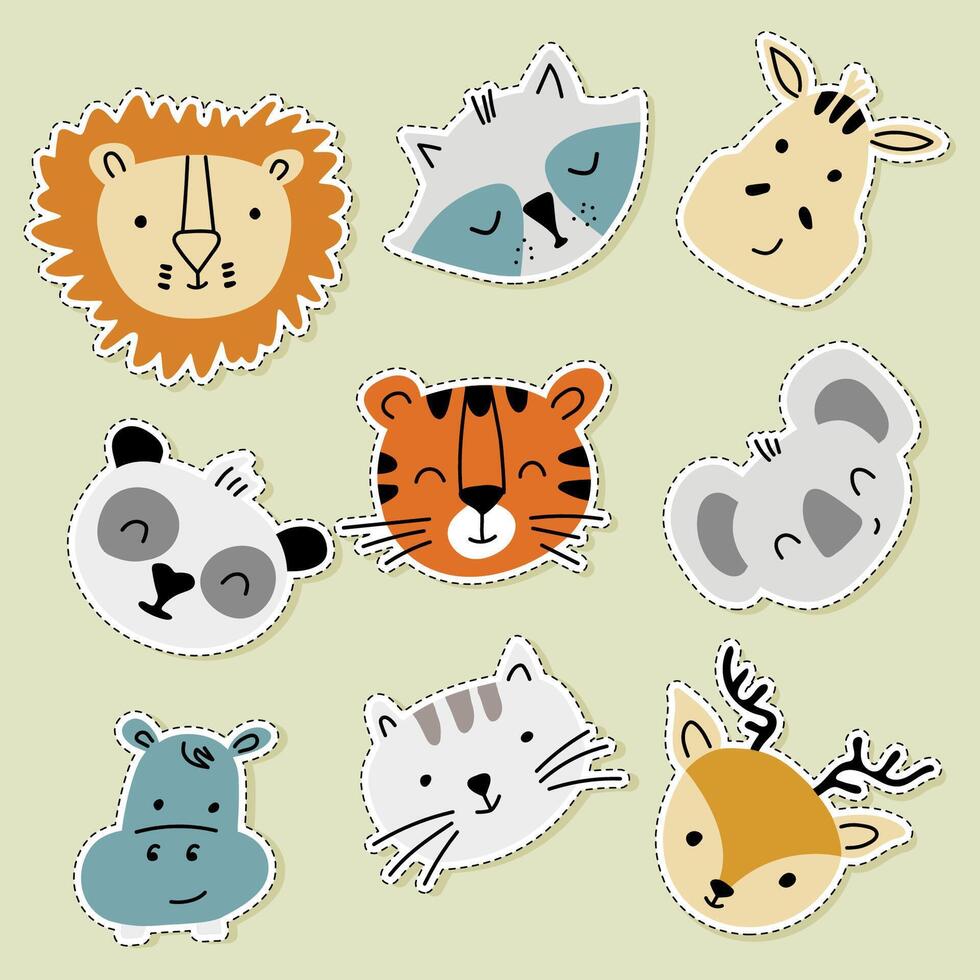 cute animal sticker set collection illustration vector