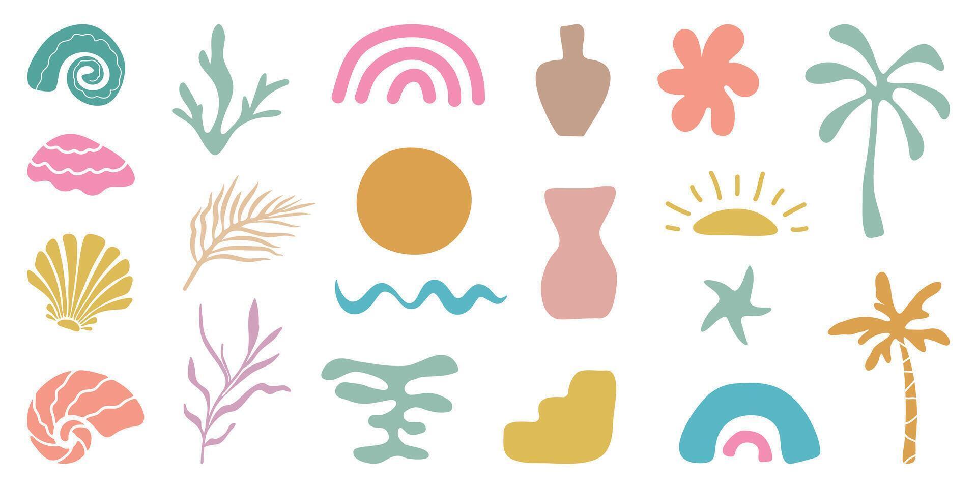 Retro Groovy Surf Club in trendy Boho style. Naive Geometric Summer Palm Tree. Simple background of sun sea. Retro Summer Beach Hand Drawn isolated illustration. illustration. vector