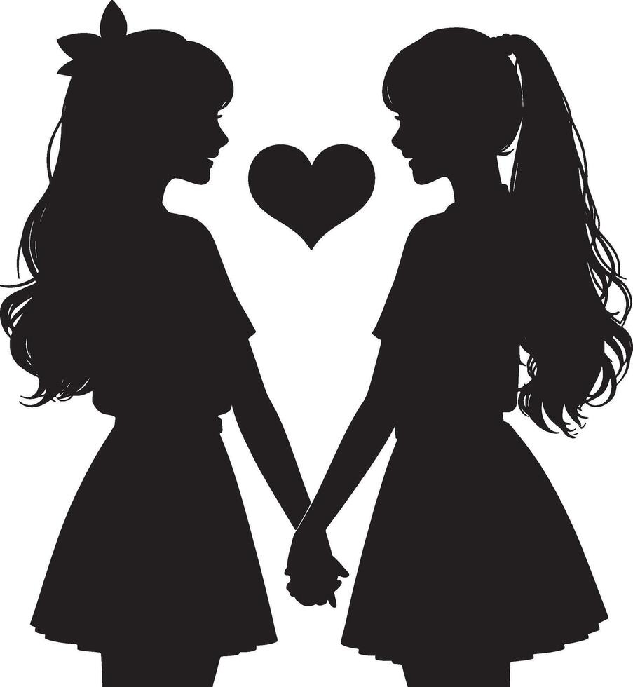 two friends silhouette vector