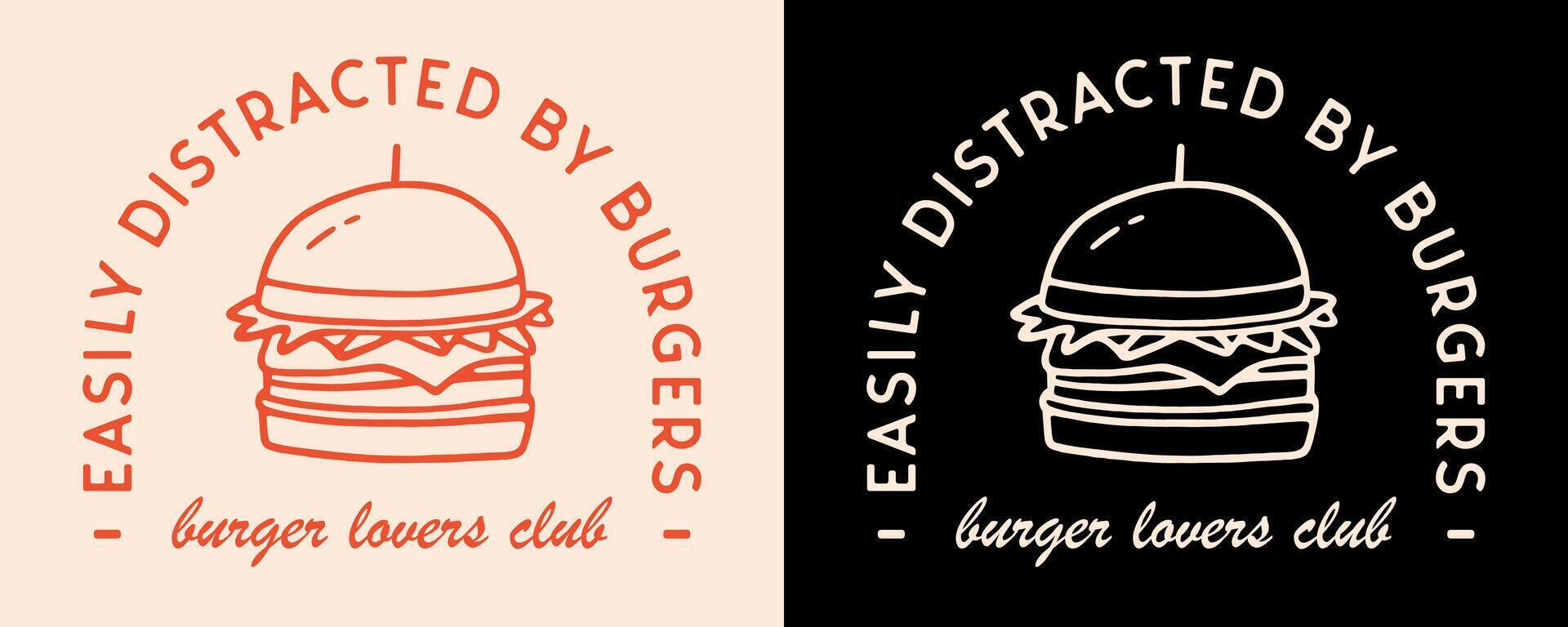 Burger lover club funny quotes sayings retro vintage aesthetic shirt vector