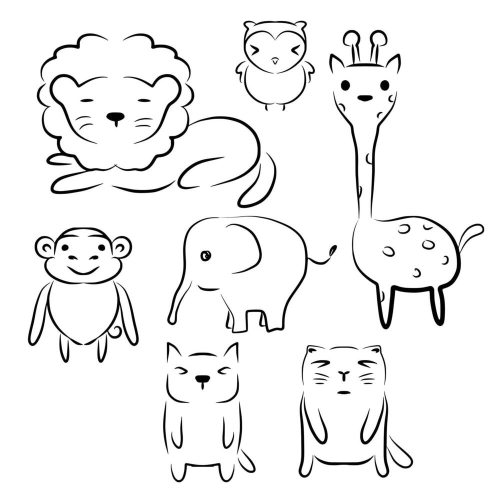 Cute doodle animals drawing graphic illustration vector
