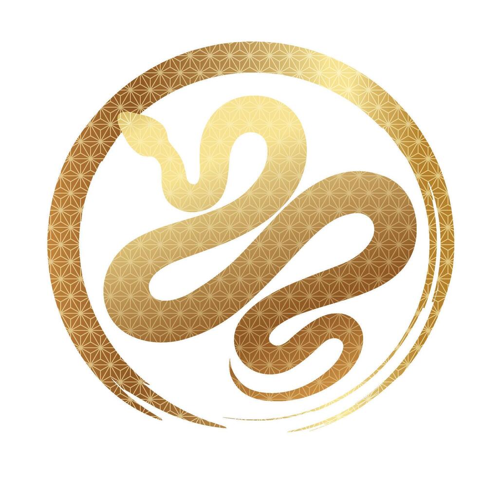 Year Of The Snake Gold Zodiac Symbol Decorated With Japanese Vintage Pattern. vector