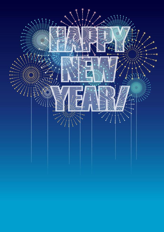 Happy New Year Sign With Celebratory Fireworks On A Blue Background. vector