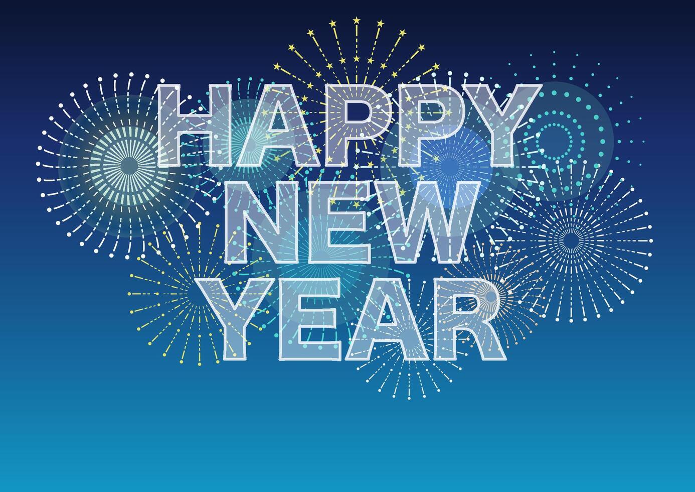 Happy New Year Sign With Celebratory Fireworks On A Blue Background. vector