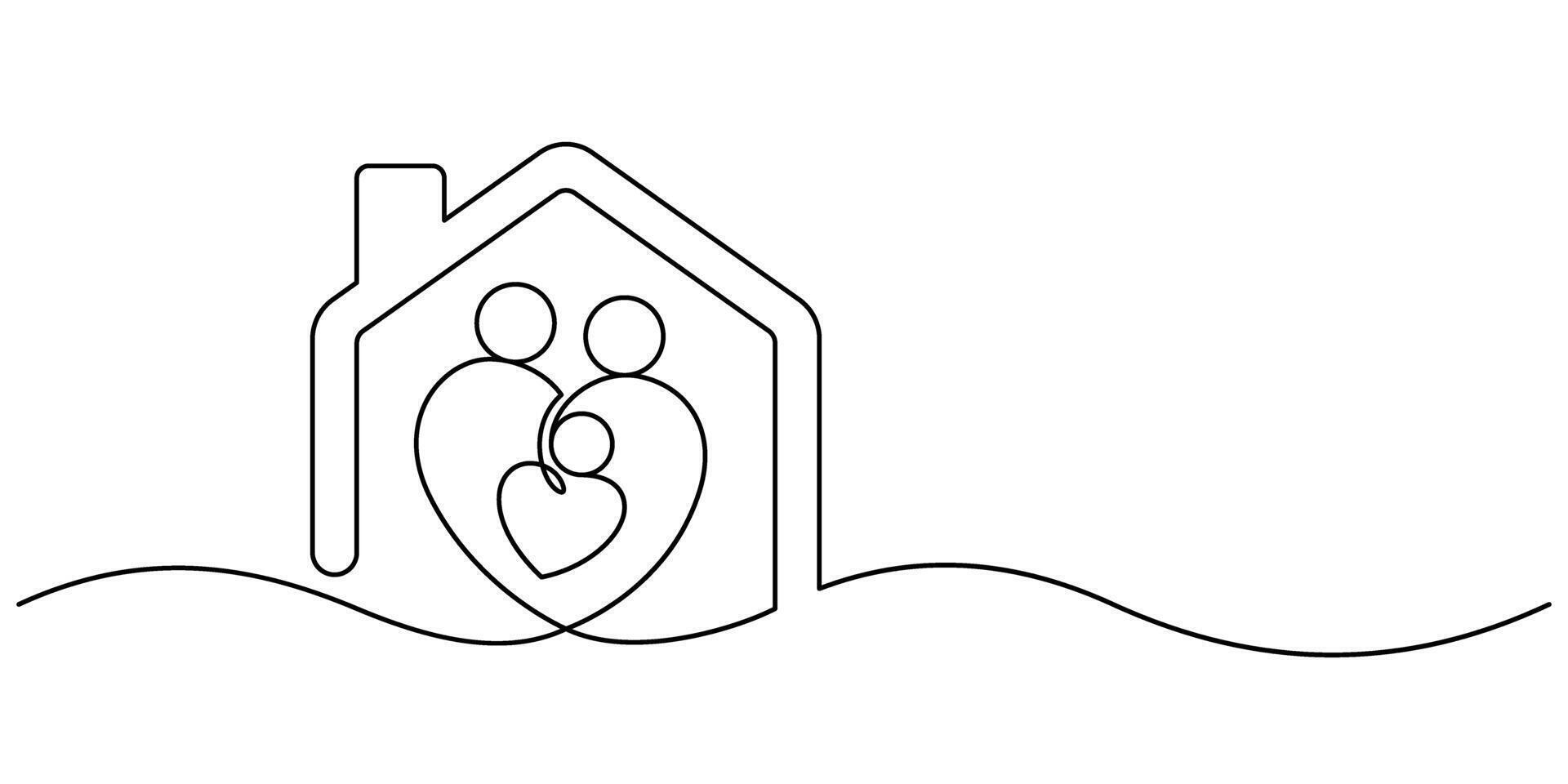 family love concept inside home icon symbol one line vector