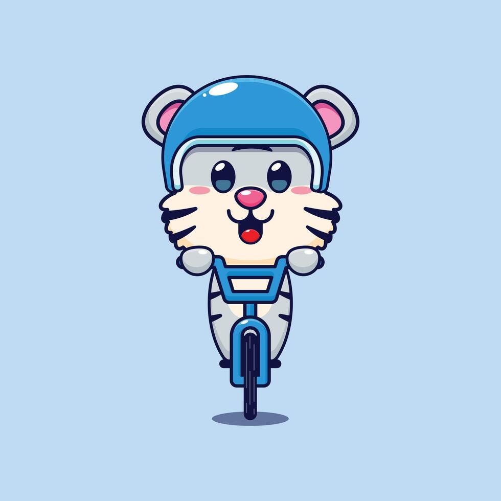 Cute white tiger mascot cartoon character ride on bicycle vector