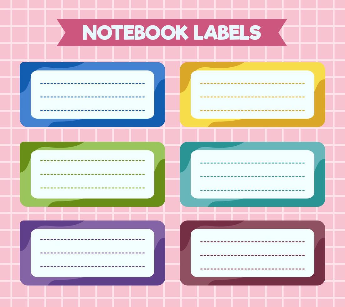 Notebook labels. icons of school subjects. colorful design vector