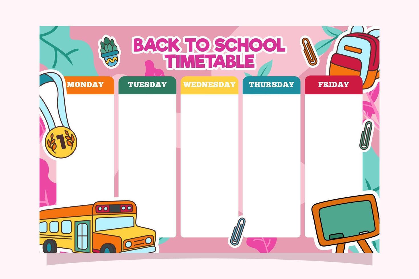 Back to School Time Table Template vector