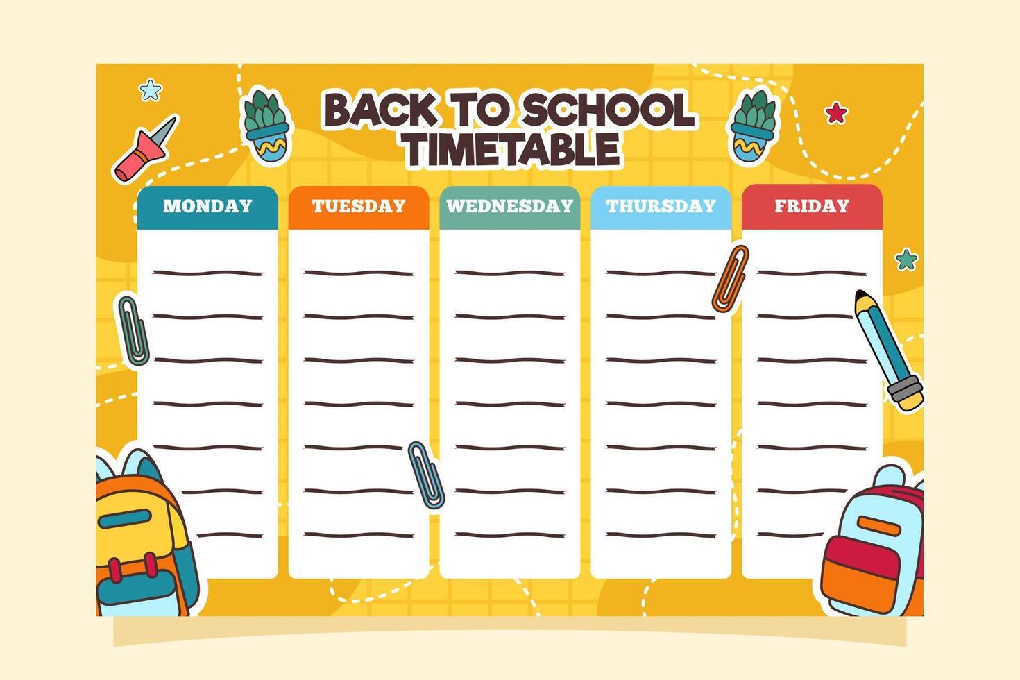 Back to School Time Table Template vector