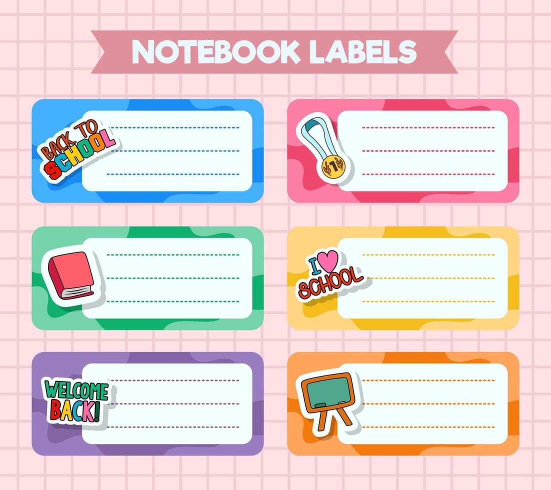 Notebook labels. icons of school subjects. colorful design vector