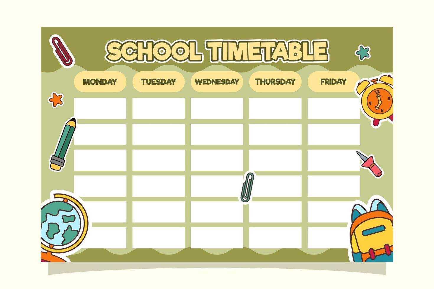 Back to School Time Table Template vector