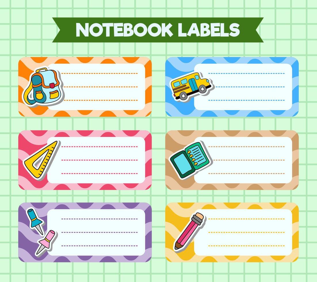 Notebook labels. icons of school subjects. colorful design vector