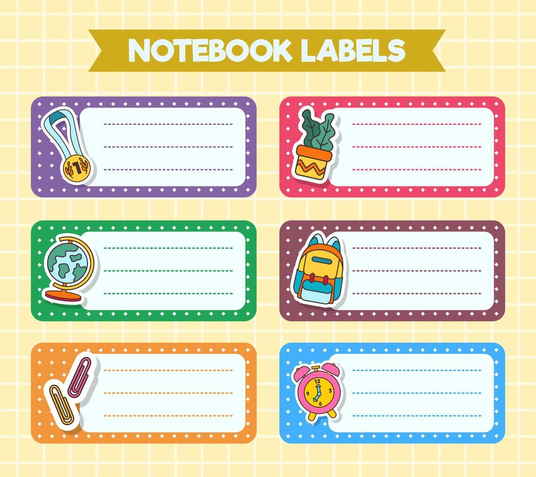 Notebook labels. icons of school subjects. colorful design vector